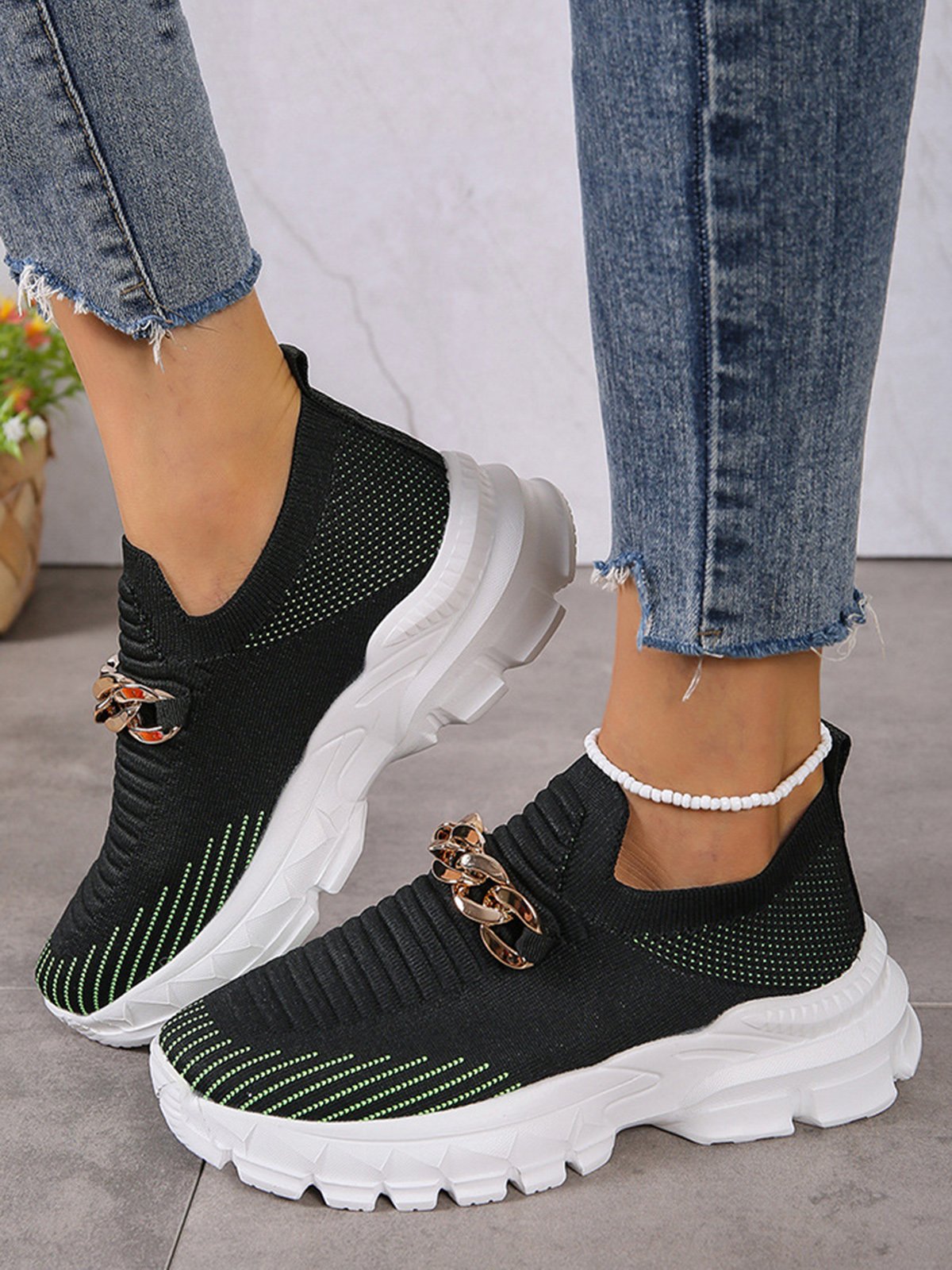 Tricoté à La Mouche Baskets Femme Plain Sportif Toutes Les Saisons Chaîne Portable Sportif & De Plein Air Tissu Chaussures tissées à la mouche EVA