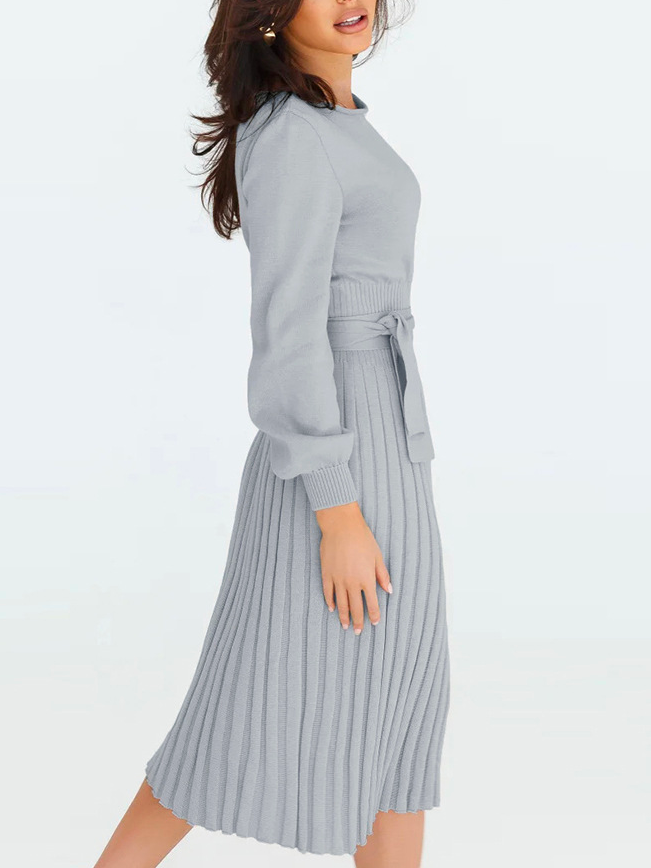 Robes Femmes Plain Printemps / Automne Élégant Taille Haute Aucune élasticité Ample Mi-longue Col Rond Robe Pull