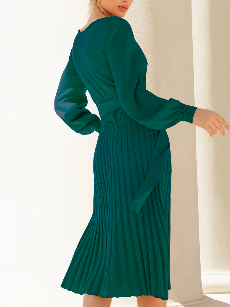Robes Femmes Plain Printemps / Automne Élégant Taille Haute Aucune élasticité Ample Mi-longue Col Rond Robe Pull