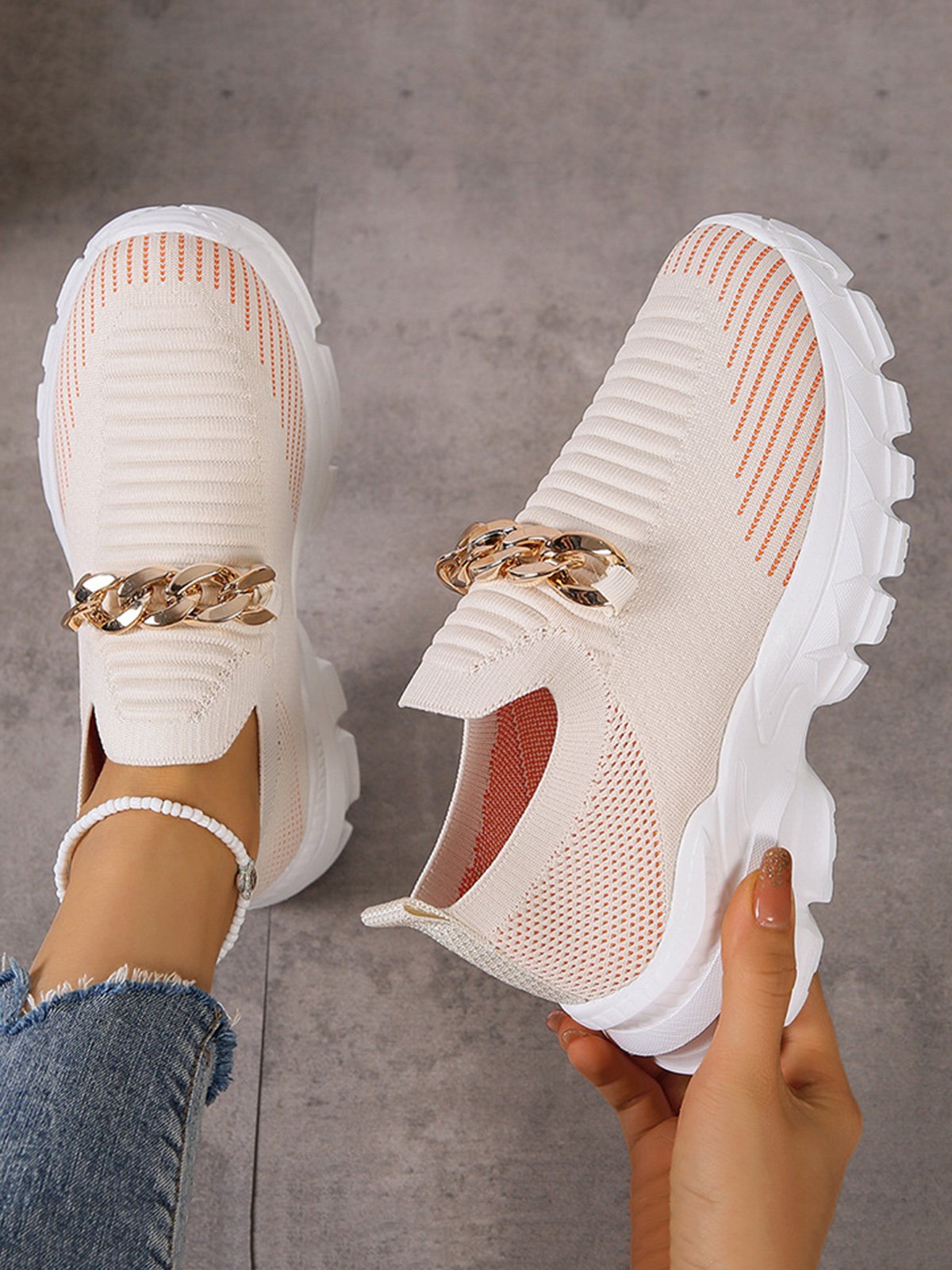 Tricoté à La Mouche Baskets Femme Plain Sportif Toutes Les Saisons Chaîne Portable Sportif & De Plein Air Tissu Chaussures tissées à la mouche EVA