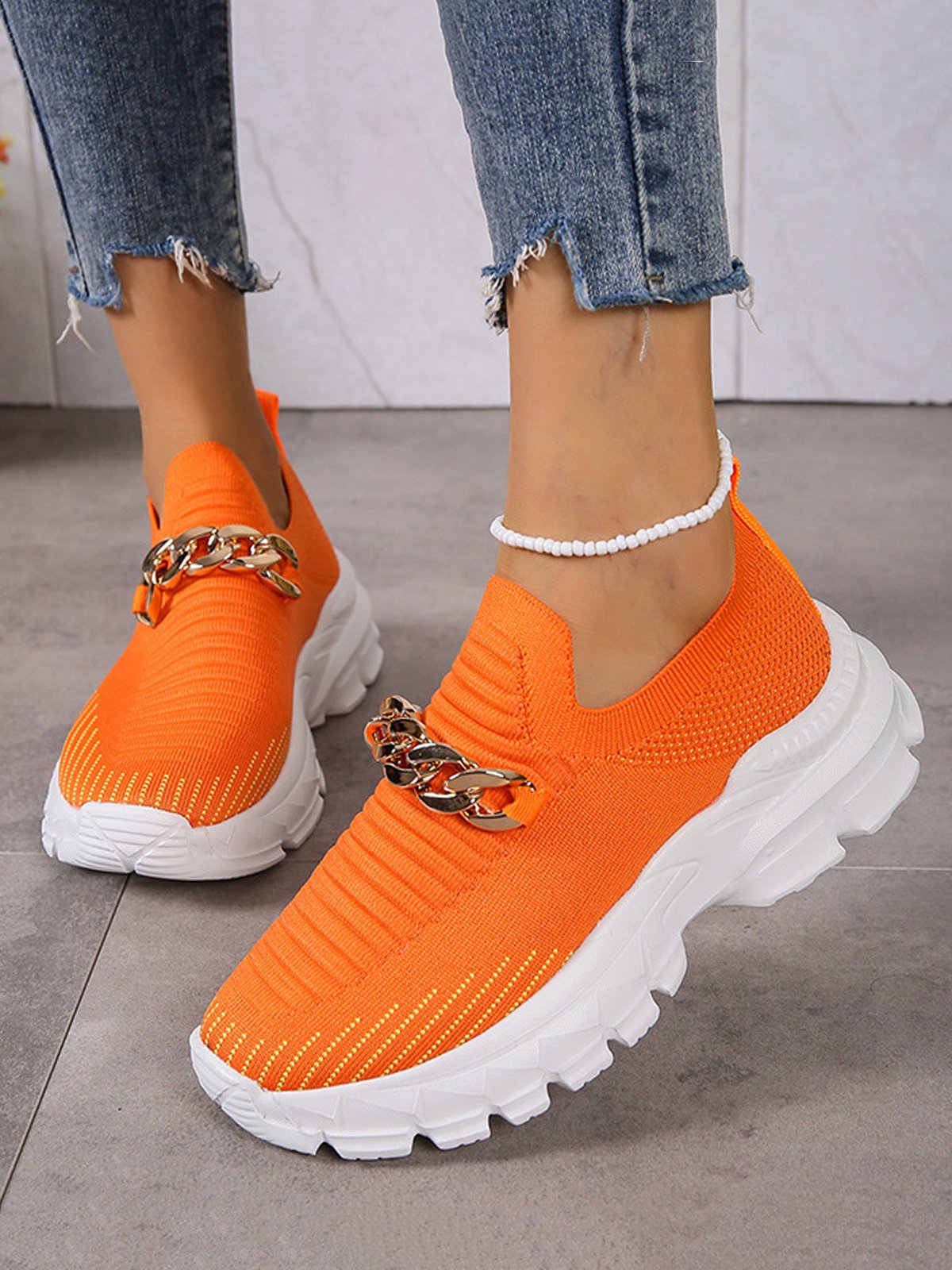 Tricoté à La Mouche Baskets Femme Plain Sportif Toutes Les Saisons Chaîne Portable Sportif & De Plein Air Tissu Chaussures tissées à la mouche EVA