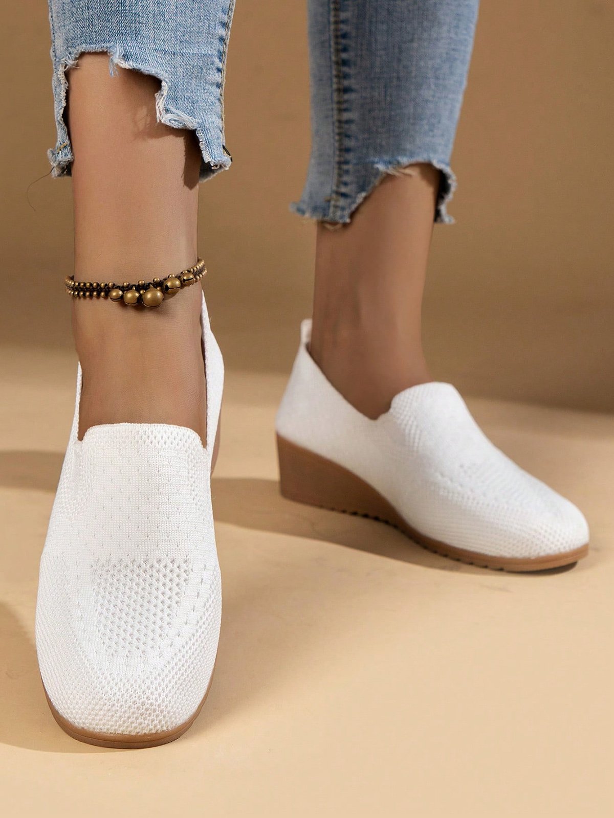 Profond bouche Unique Chaussures Femmes Décontracté Plain Toutes Les Saisons Augmentation de la hauteur Quotidien Talon de Bloc Tissu de Maille Tissu Caoutchouc