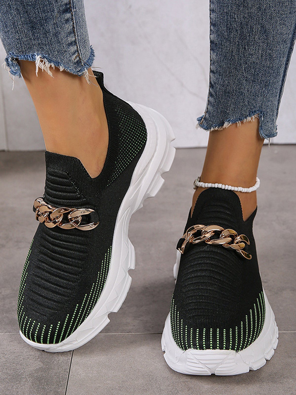 Tricoté à La Mouche Baskets Femme Plain Sportif Toutes Les Saisons Chaîne Portable Sportif & De Plein Air Tissu Chaussures tissées à la mouche EVA