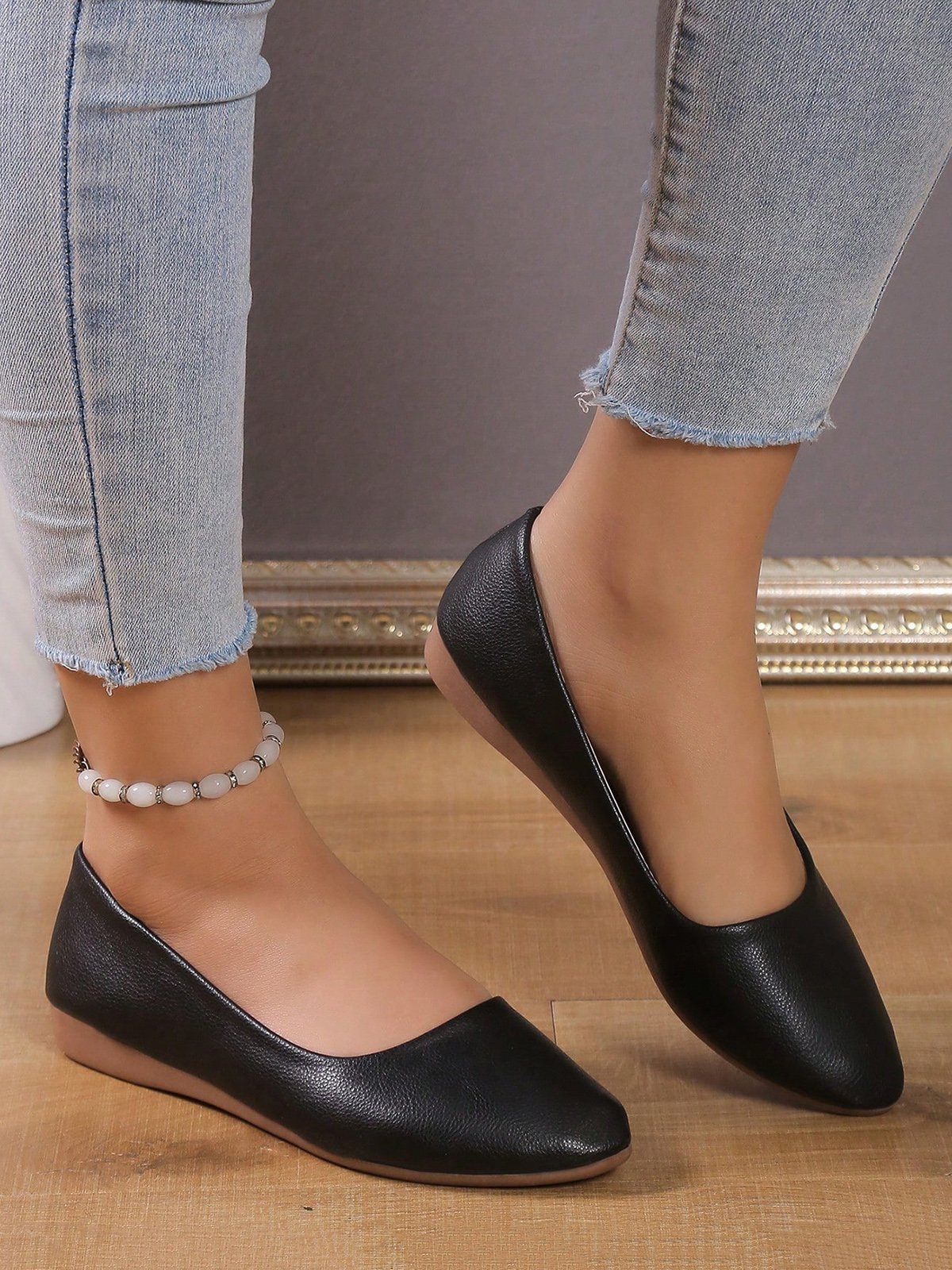 Chaussures à Tige Basse Femmes Plain Toutes Les Saisons Simple Faire la navette à Talon Plat Bout Fermé PU PU Caoutchouc