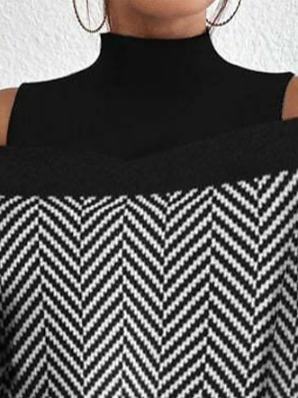 Sweat-shirts Femmes Rayé Décontracté Printemps / Automne Tricoté Ample chaleur Manches Longues Régulier Demi col roulé
