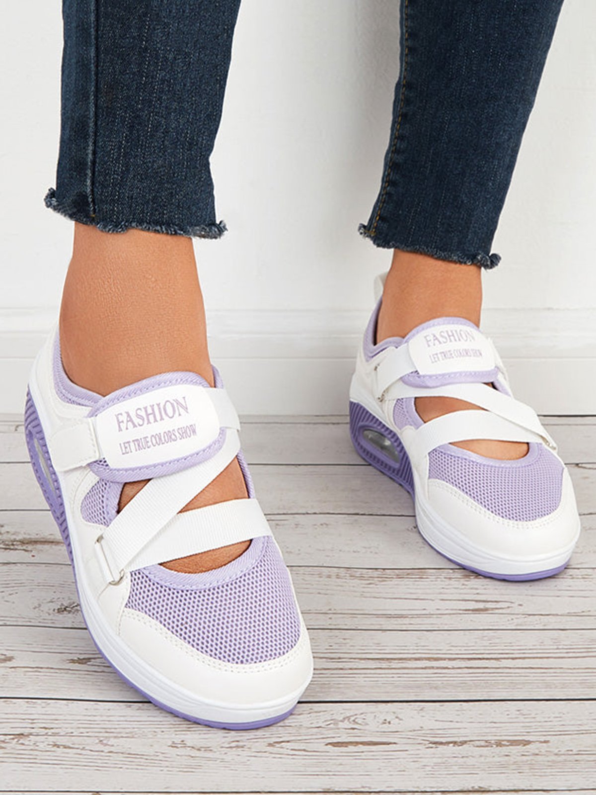 Marche à pied Chaussures Bloc de Couleur Sportif Toutes Les Saisons Joint Fendu Crochet et boucle Augmentation de la hauteur Quotidien Talon de Bloc Chaussures de jogging pour Femmes