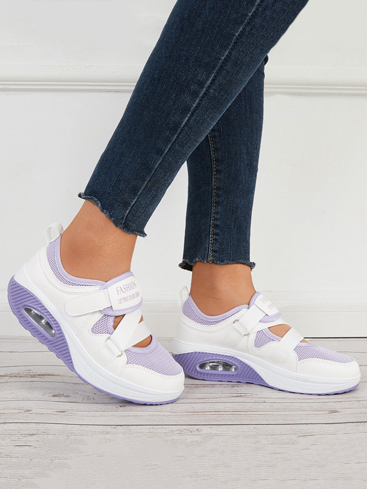 Marche à pied Chaussures Bloc de Couleur Sportif Toutes Les Saisons Joint Fendu Crochet et boucle Augmentation de la hauteur Quotidien Talon de Bloc Chaussures de jogging pour Femmes