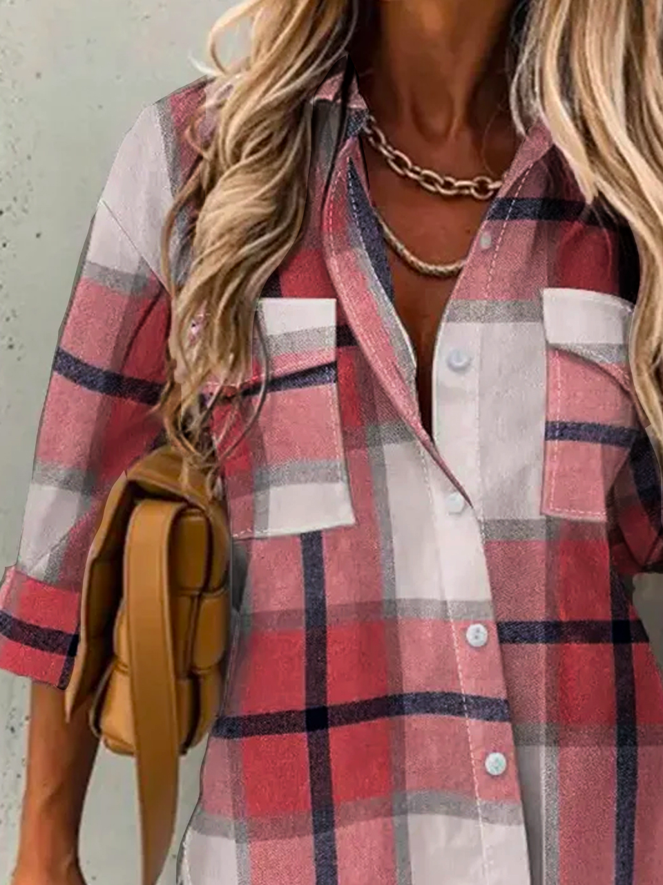Chemises Femmes Décontracté Printemps / Automne Plaid Polyester Quotidien Ample Manches Longues Droit Col de Chemise