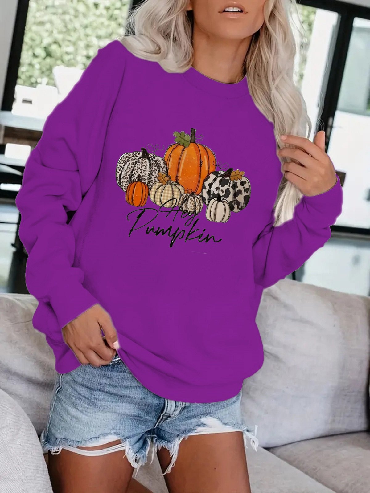 Sweat-shirts Femmes Décontracté Printemps / Automne Motif de citrouille Polyester Micro-élasticité Quotidien Col Rond Droit Régulier