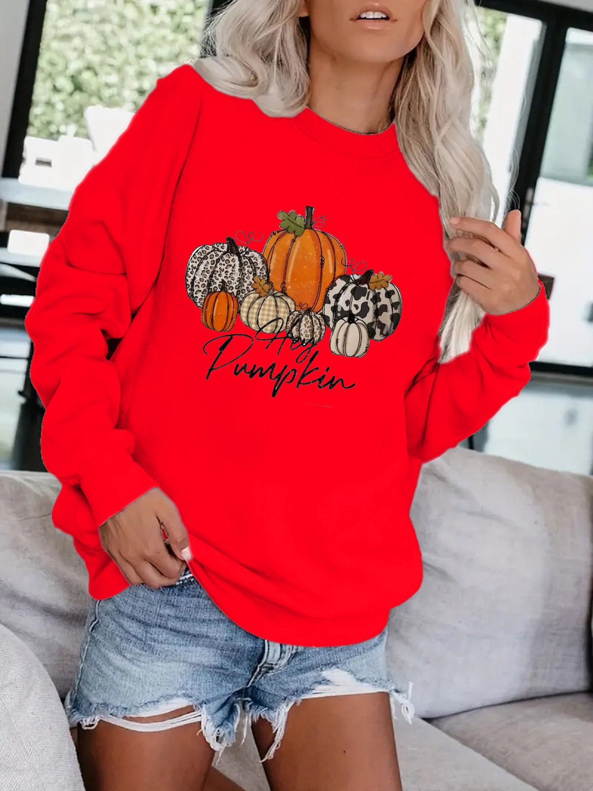 Sweat-shirts Femmes Décontracté Printemps / Automne Motif de citrouille Polyester Micro-élasticité Quotidien Col Rond Droit Régulier