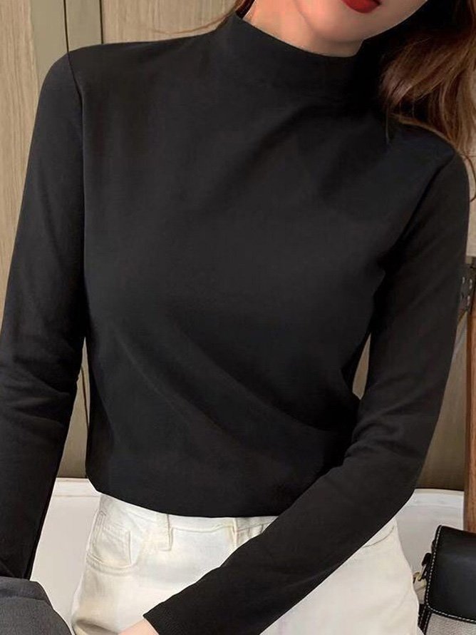 T-shirts Décontracté Plain Printemps / Automne Tricoté Coupe Régulière chaleur Régulier Élasticité moyenne Faux Col pour Femmes