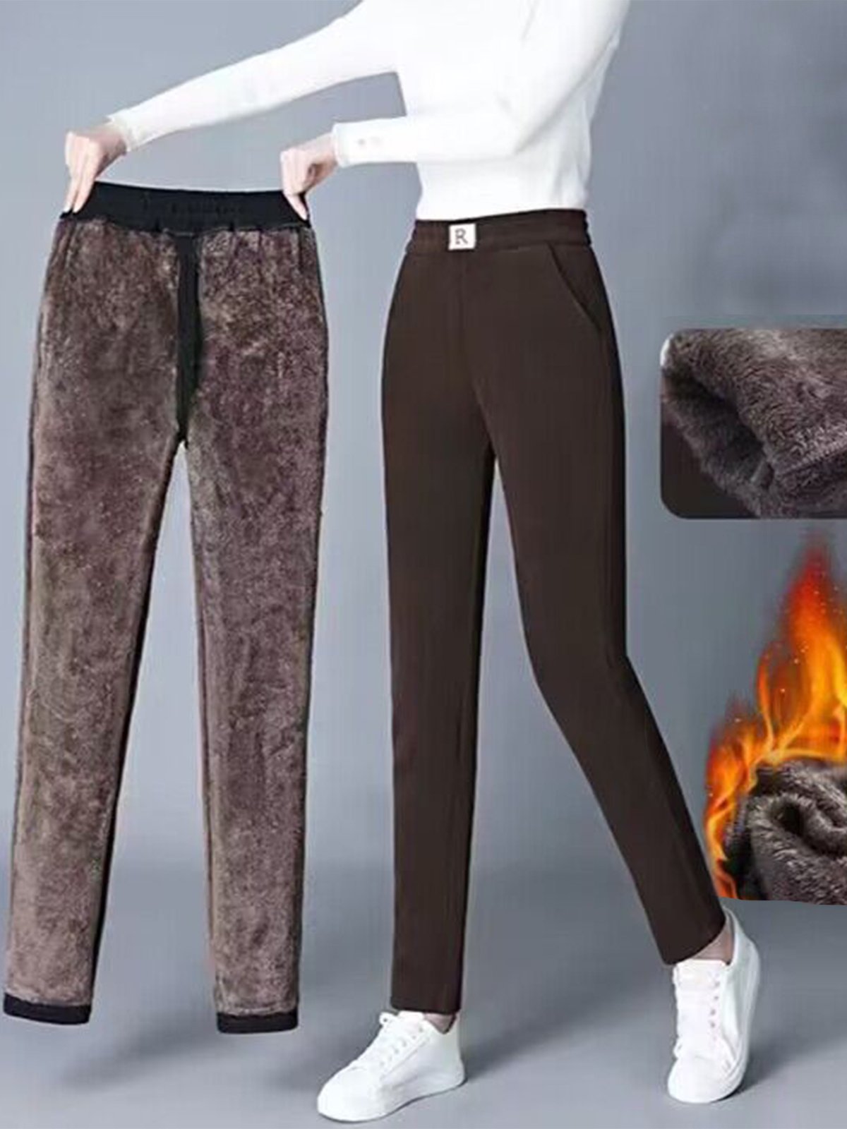 Pantalons Décontracté Plain Printemps / Automne Naturel Ample Velours Côtelé Pantalon droit Long Droit pour Femmes