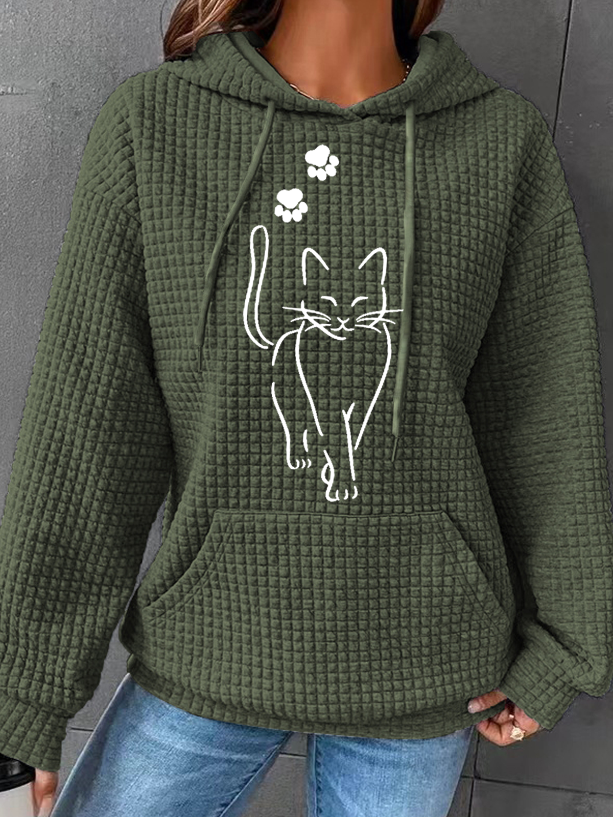 à Capuche Femmes Décontracté Printemps / Automne Chat Sweat-shirt à Capuche Poids lourd Aucune élasticité Ample en Mélangé de Coton Droit