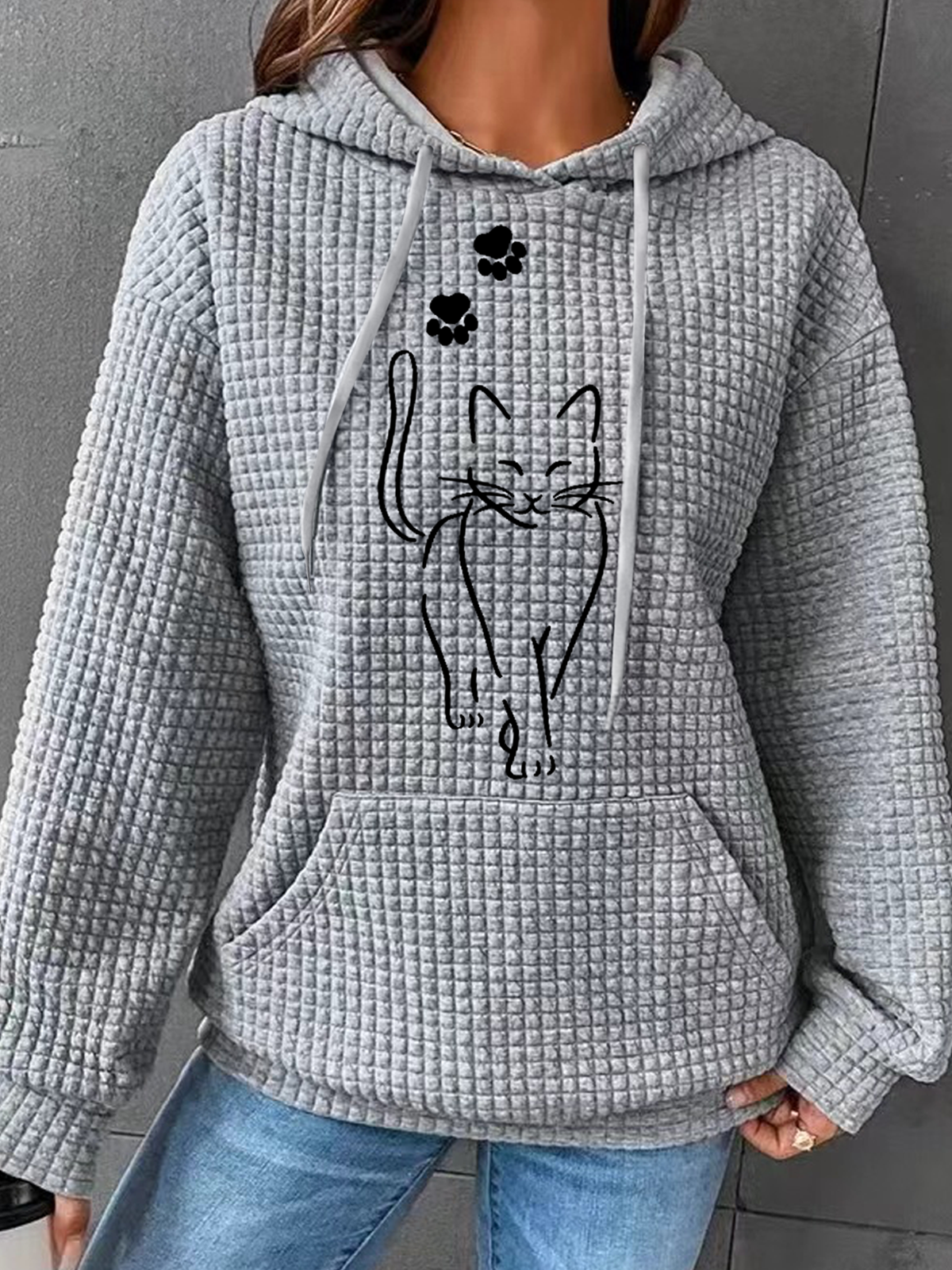 à Capuche Femmes Décontracté Printemps / Automne Chat Sweat-shirt à Capuche Poids lourd Aucune élasticité Ample en Mélangé de Coton Droit