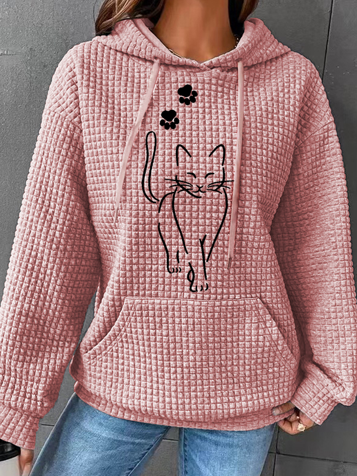 à Capuche Femmes Décontracté Printemps / Automne Chat Sweat-shirt à Capuche Poids lourd Aucune élasticité Ample en Mélangé de Coton Droit