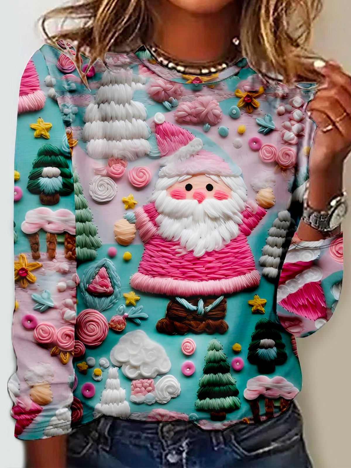 Chemises Décontracté Printemps / Automne Père Noël Micro-élasticité Coupe Régulière Noël Manches Longues Régulier Régulier pour Femmes
