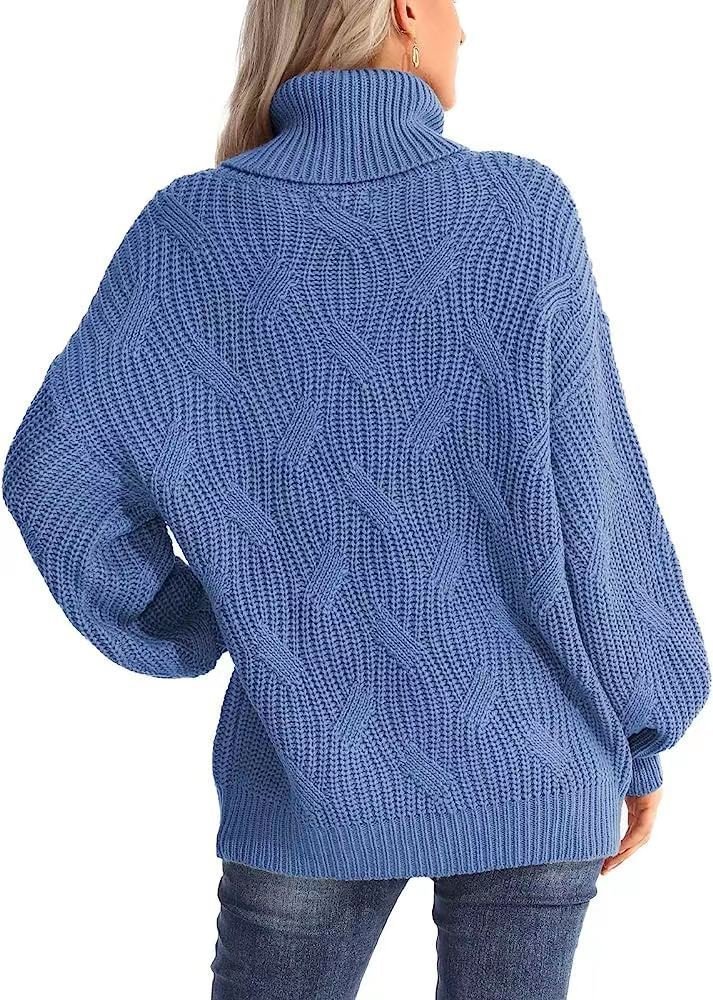 Pulls Femmes Rayé Décontracté Hiver Poids lourd Coupe Régulière Col Roulé Laine/Tricot Droit Élasticité moyenne