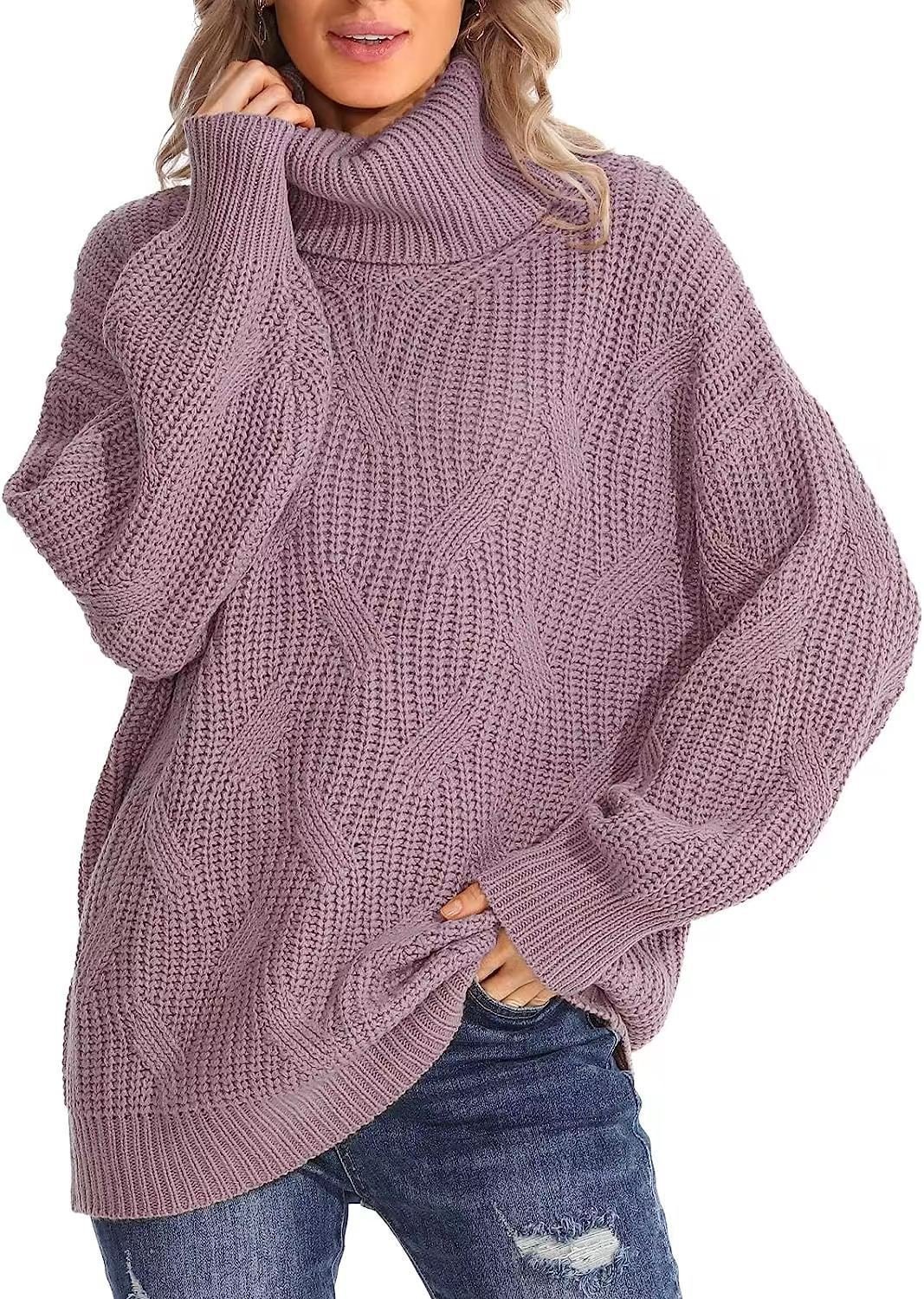 Pulls Femmes Rayé Décontracté Hiver Poids lourd Coupe Régulière Col Roulé Laine/Tricot Droit Élasticité moyenne