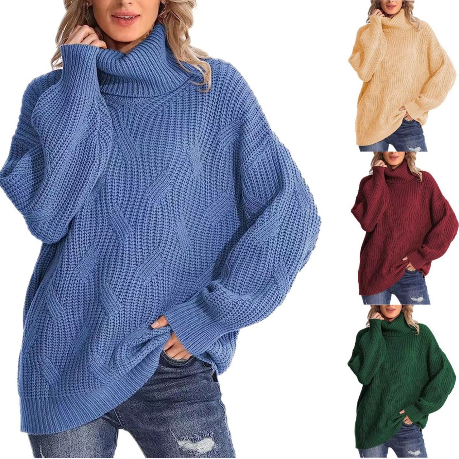 Pulls Femmes Rayé Décontracté Hiver Poids lourd Coupe Régulière Col Roulé Laine/Tricot Droit Élasticité moyenne