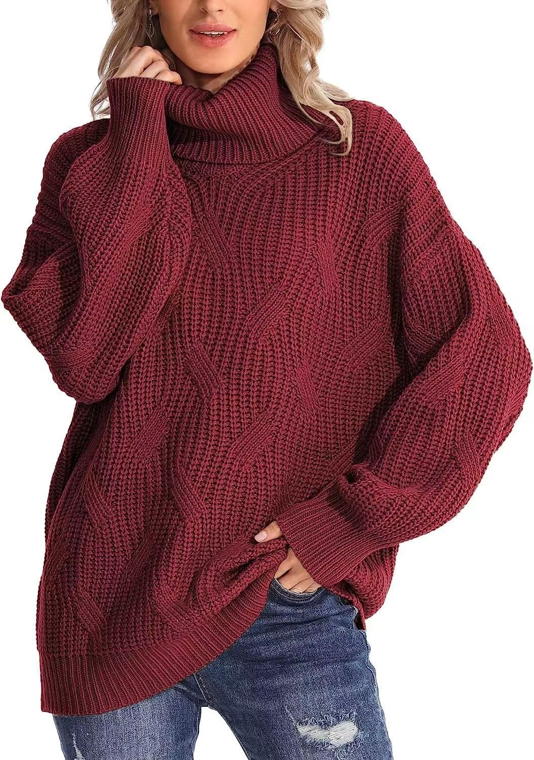 Pulls Femmes Rayé Décontracté Hiver Poids lourd Coupe Régulière Col Roulé Laine/Tricot Droit Élasticité moyenne