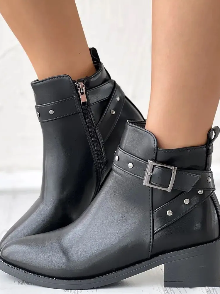 Chelsea Bottes Décontracté Plain Automne Quotidien Cuir Talon de Bloc PU à Enfiler Chelsea Bottes pour femmes