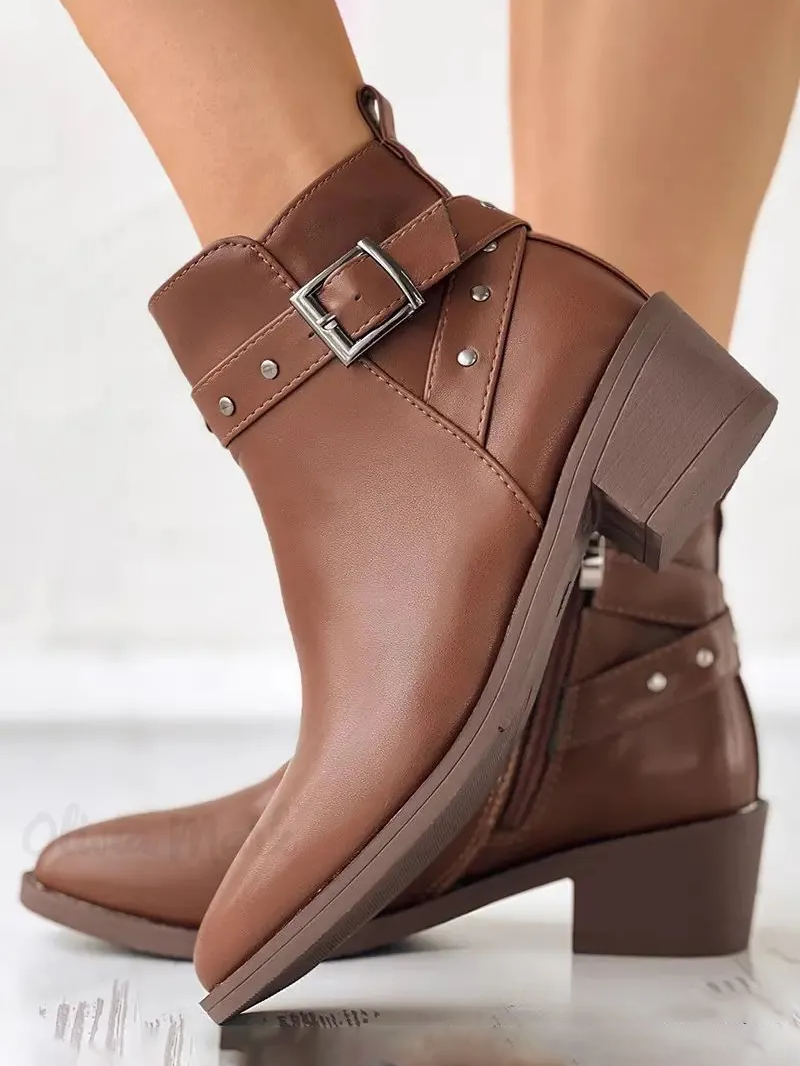 Chelsea Bottes Décontracté Plain Automne Quotidien Cuir Talon de Bloc PU à Enfiler Chelsea Bottes pour femmes