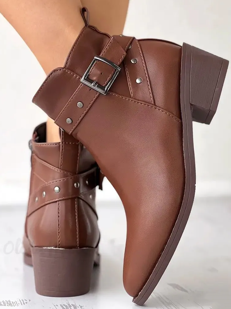 Chelsea Bottes Décontracté Plain Automne Quotidien Cuir Talon de Bloc PU à Enfiler Chelsea Bottes pour femmes