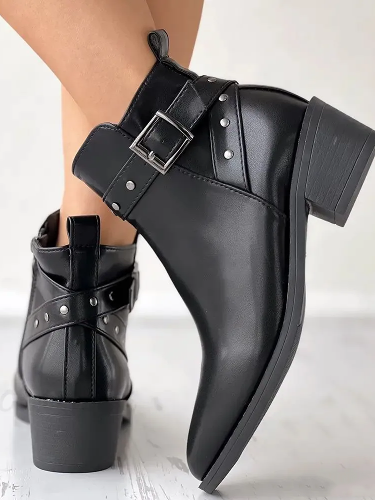 Chelsea Bottes Décontracté Plain Automne Quotidien Cuir Talon de Bloc PU à Enfiler Chelsea Bottes pour femmes