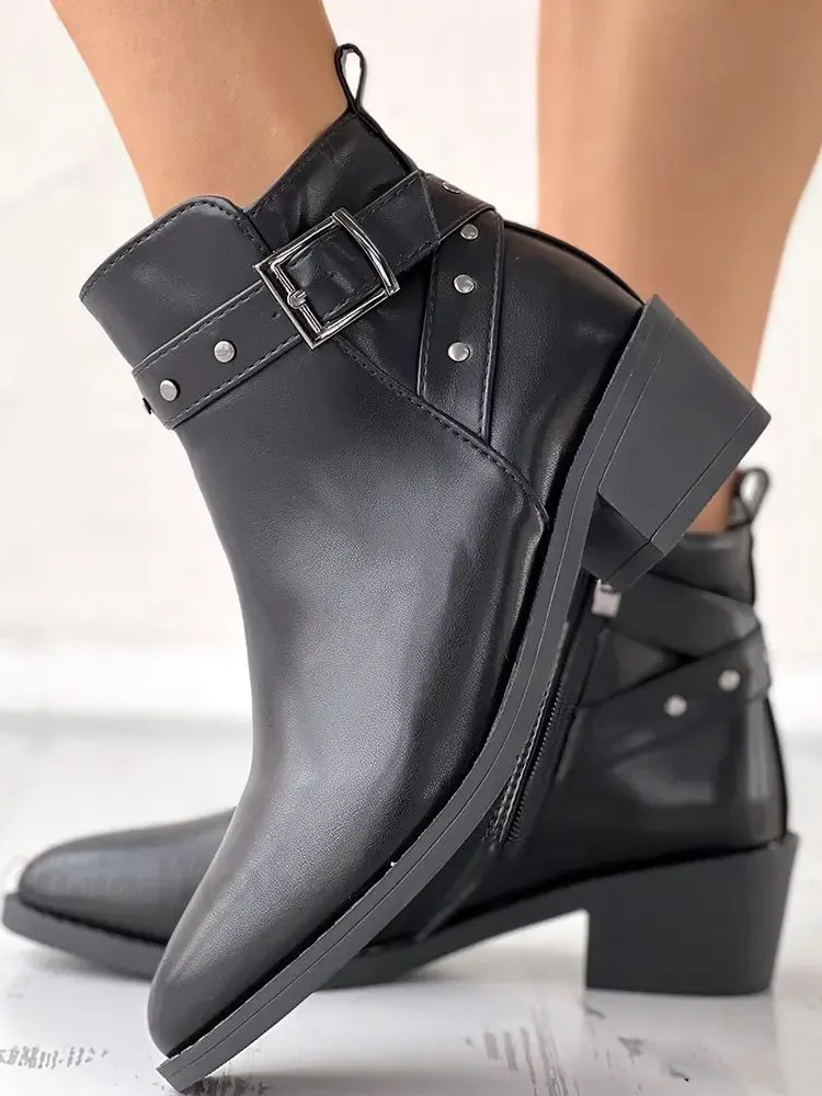 Chelsea Bottes Décontracté Plain Automne Quotidien Cuir Talon de Bloc PU à Enfiler Chelsea Bottes pour femmes