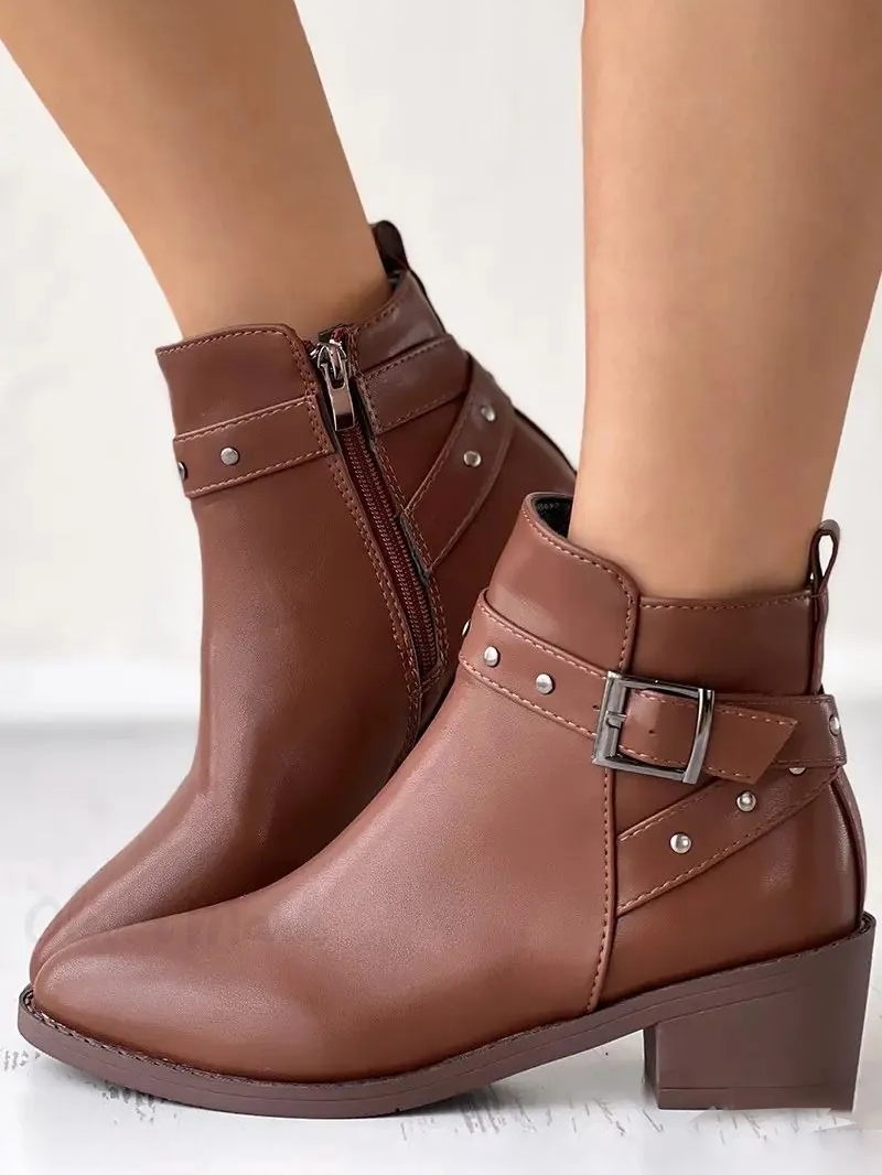 Chelsea Bottes Décontracté Plain Automne Quotidien Cuir Talon de Bloc PU à Enfiler Chelsea Bottes pour femmes