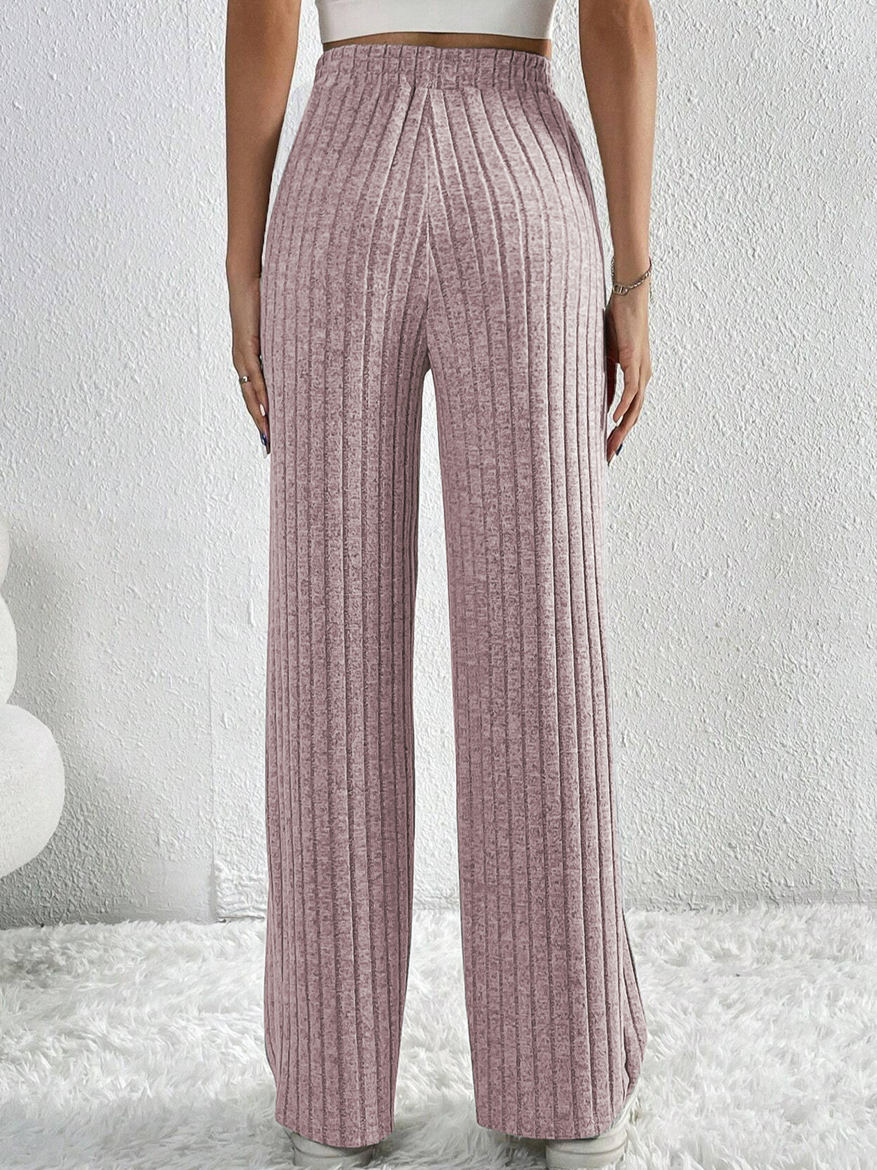 Pantalons Femmes Décontracté Plain Printemps / Automne Tricoté Naturel Ample Pantalons à Jambe Large Droit T.-N.-L.