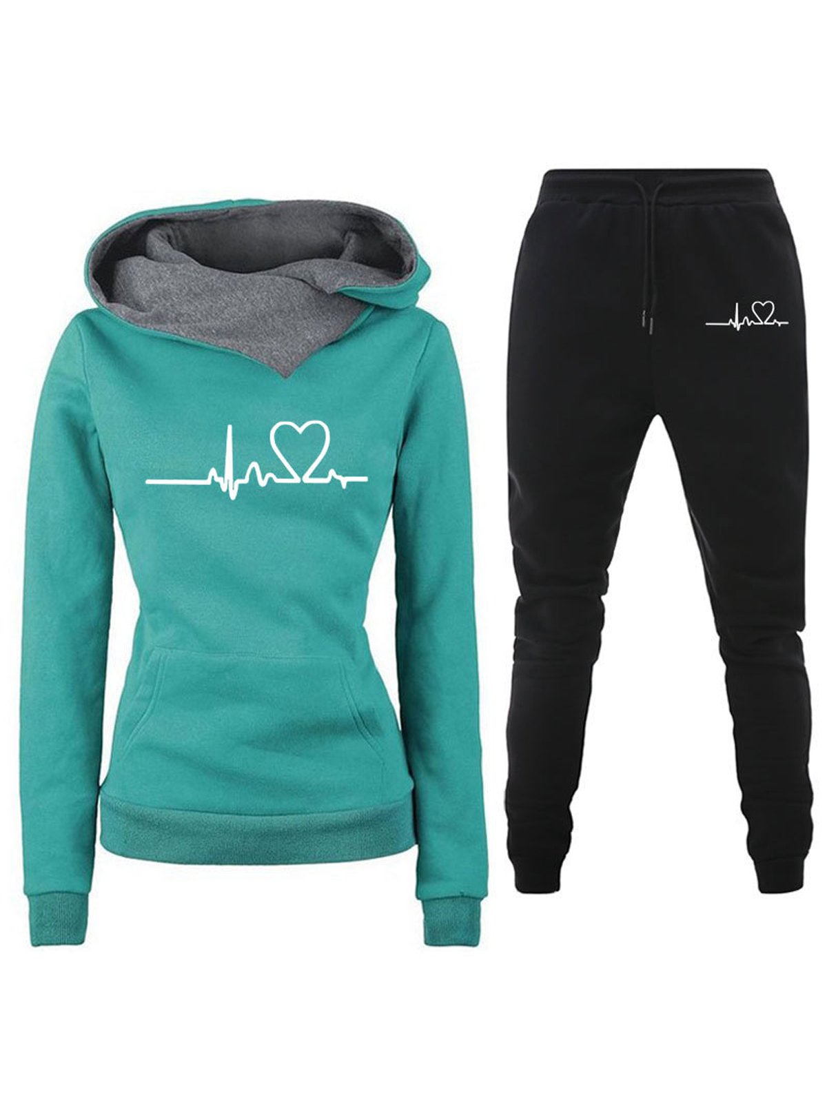 Deux Pièces Ensembles Femmes Décontracté Printemps / Automne Lettres de texte Sweat-shirt à Capuche Naturel Ample Manches Longues Top Avec Pantalons Droit