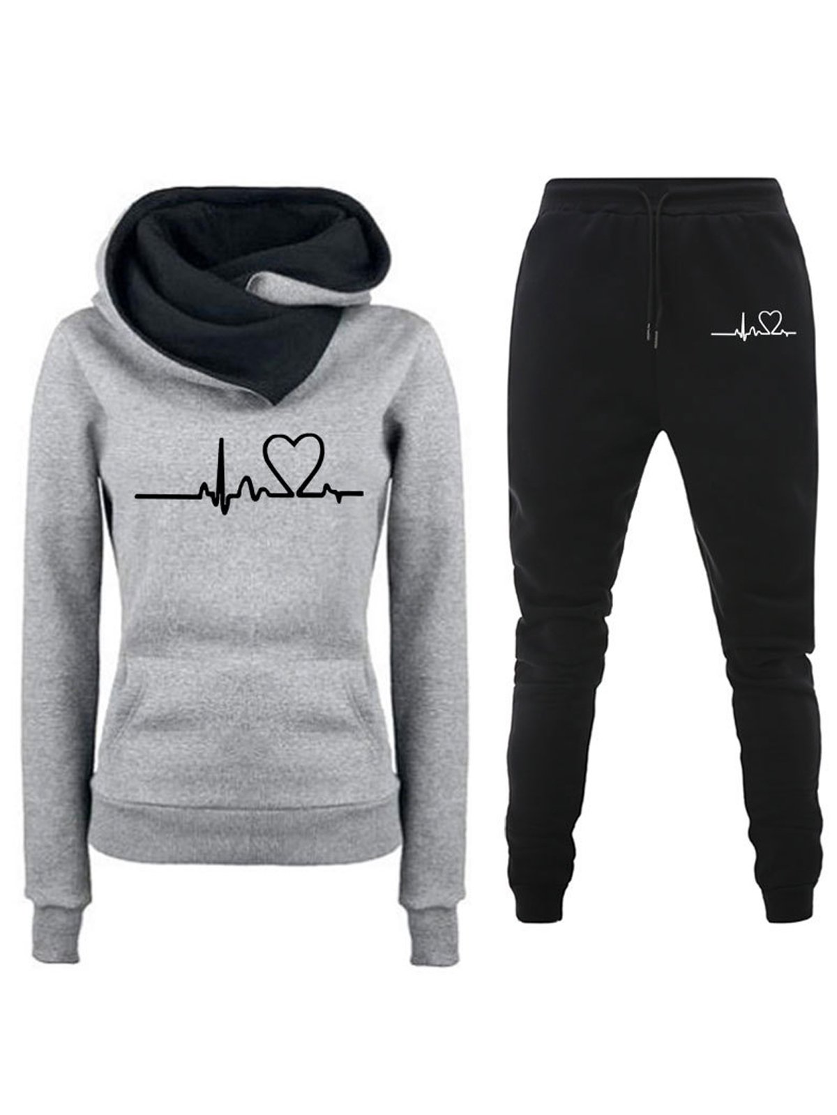 Deux Pièces Ensembles Femmes Décontracté Printemps / Automne Lettres de texte Sweat-shirt à Capuche Naturel Ample Manches Longues Top Avec Pantalons Droit