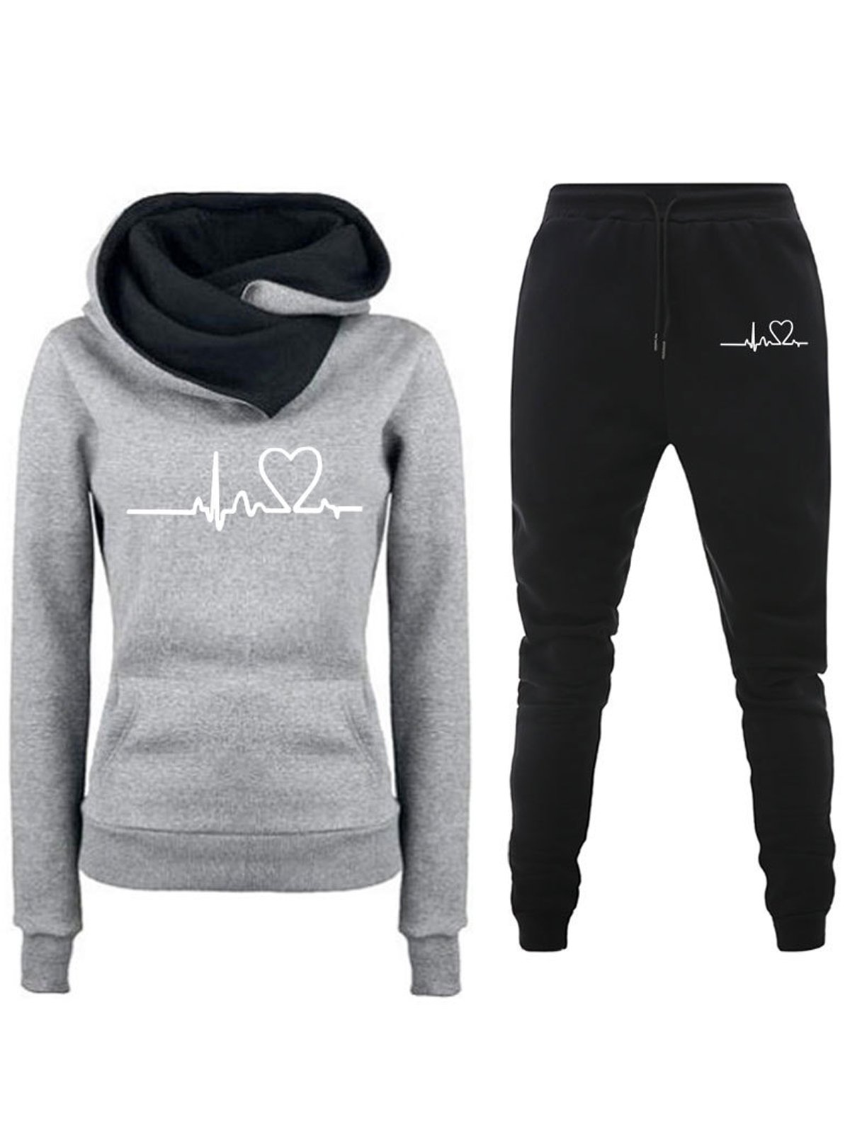 Deux Pièces Ensembles Femmes Décontracté Printemps / Automne Lettres de texte Sweat-shirt à Capuche Naturel Ample Manches Longues Top Avec Pantalons Droit