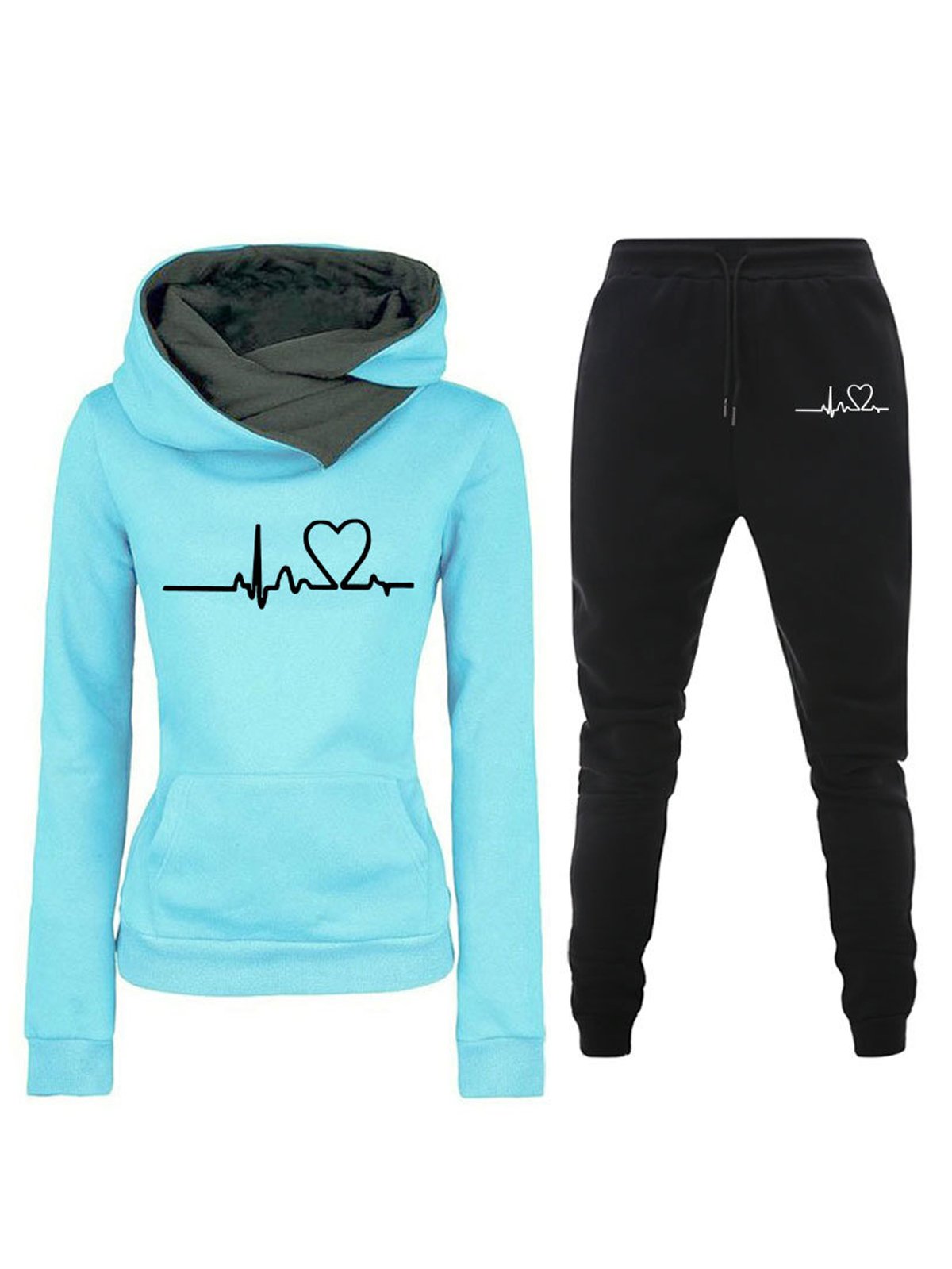 Deux Pièces Ensembles Femmes Décontracté Printemps / Automne Lettres de texte Sweat-shirt à Capuche Naturel Ample Manches Longues Top Avec Pantalons Droit