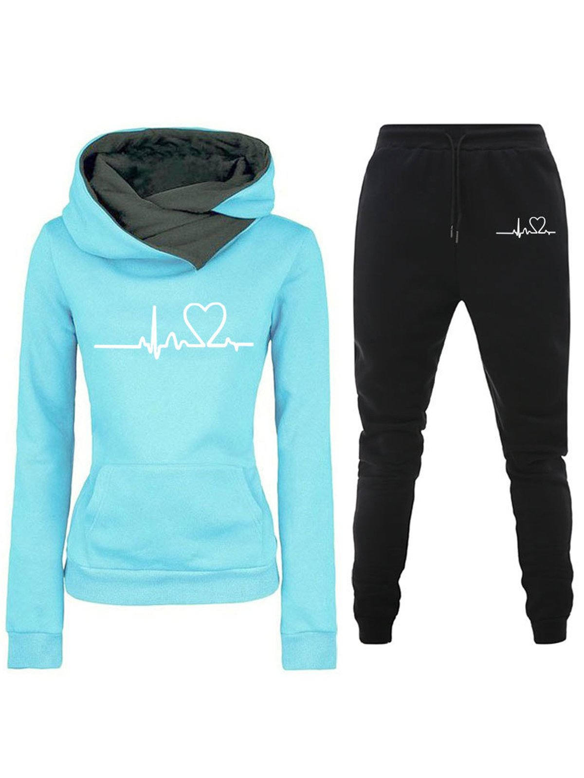 Deux Pièces Ensembles Femmes Décontracté Printemps / Automne Lettres de texte Sweat-shirt à Capuche Naturel Ample Manches Longues Top Avec Pantalons Droit