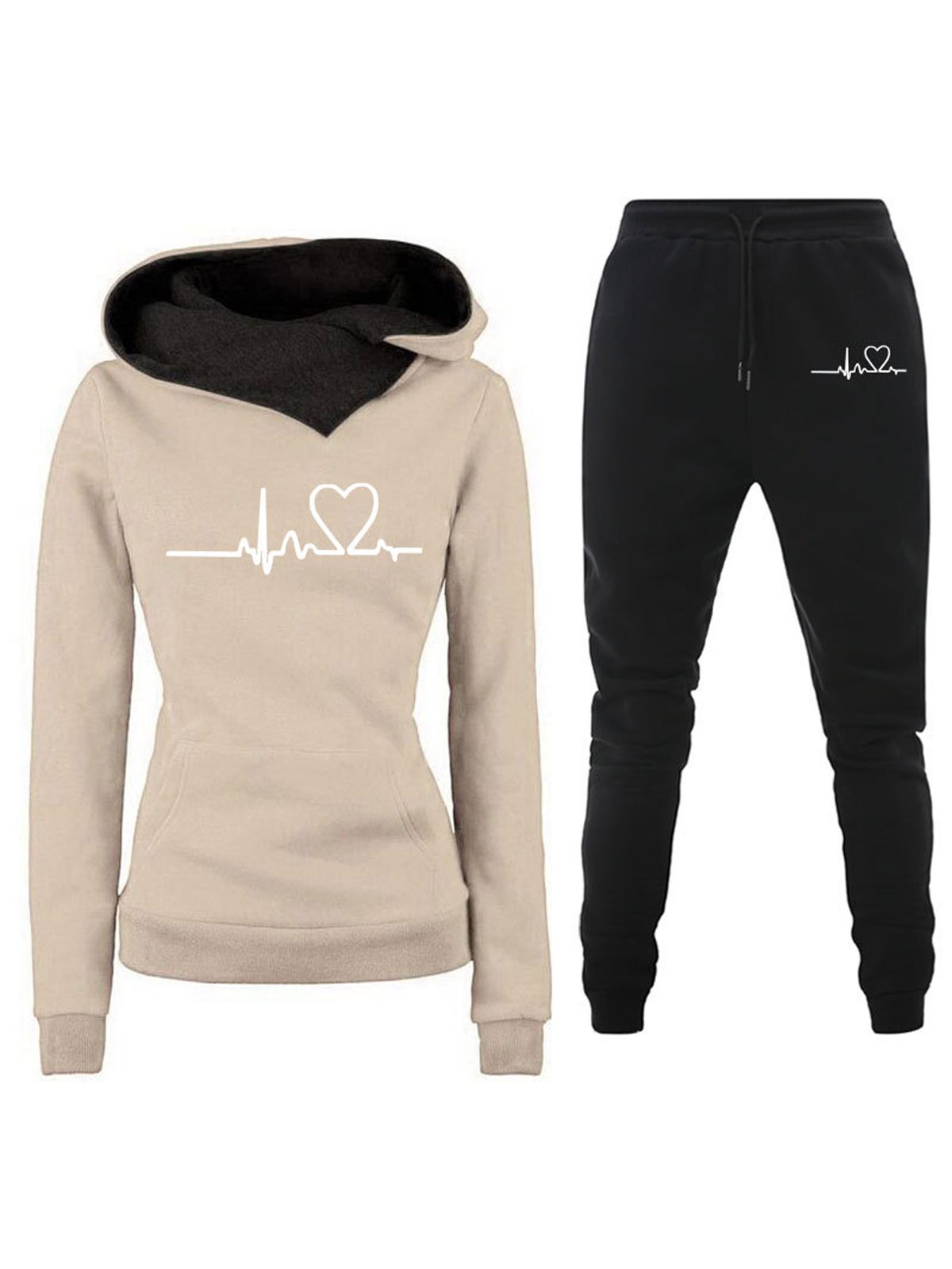 Deux Pièces Ensembles Femmes Décontracté Printemps / Automne Lettres de texte Sweat-shirt à Capuche Naturel Ample Manches Longues Top Avec Pantalons Droit