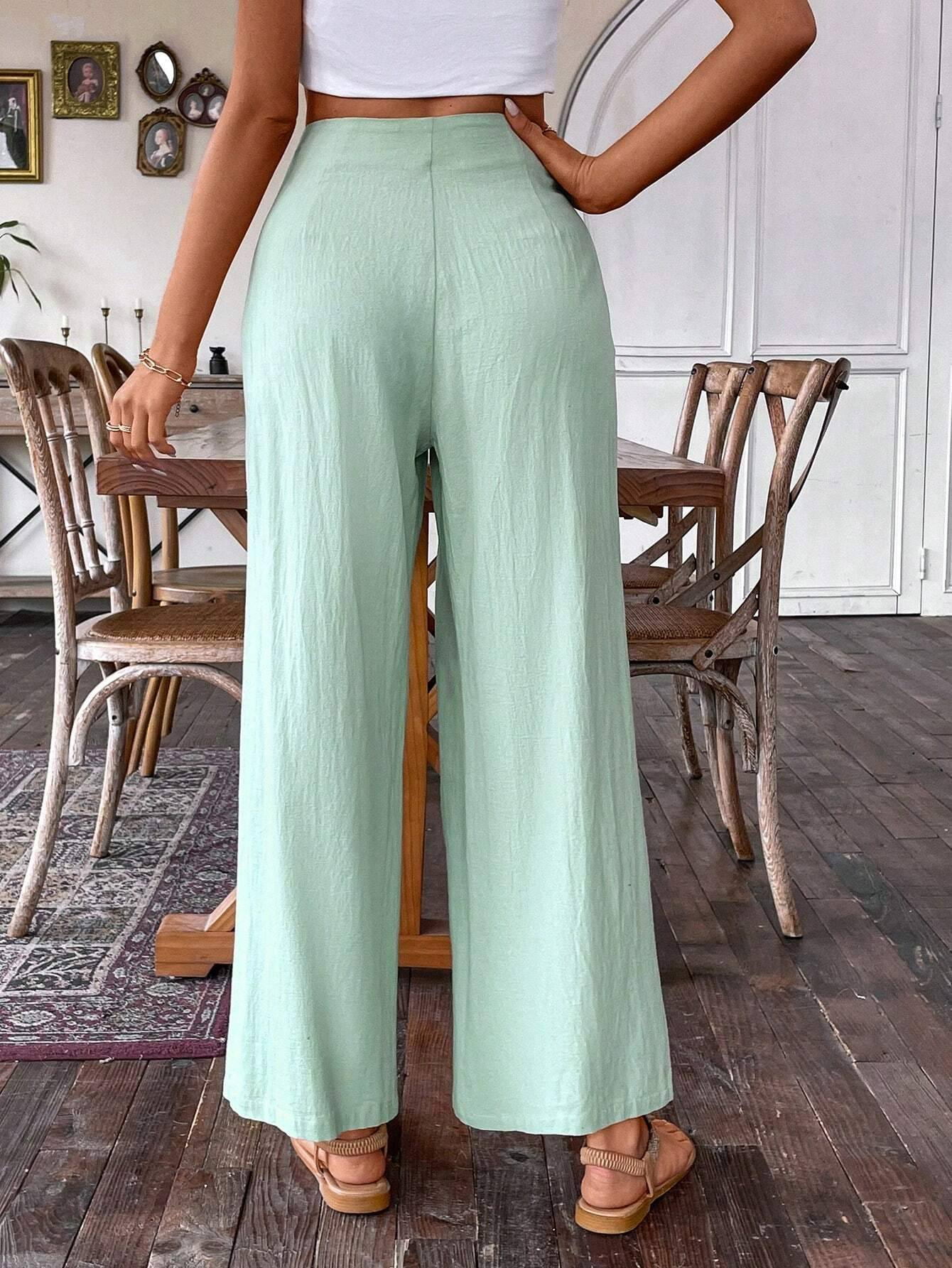 Pantalons Plain Printemps / Automne Simple Coton Respirable Quotidien Pantalon à la cheville Pantalons à Jambe Large Droit pour Femmes