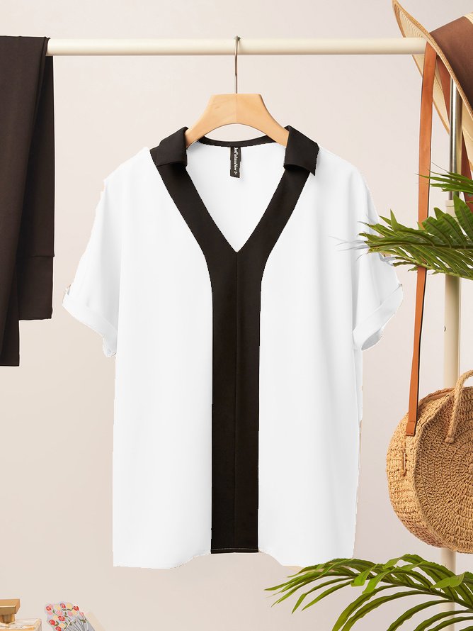 Chemises Plain Été Simple Polyester Naturel Aucune élasticité Quotidien Régulier Droit pour Femmes