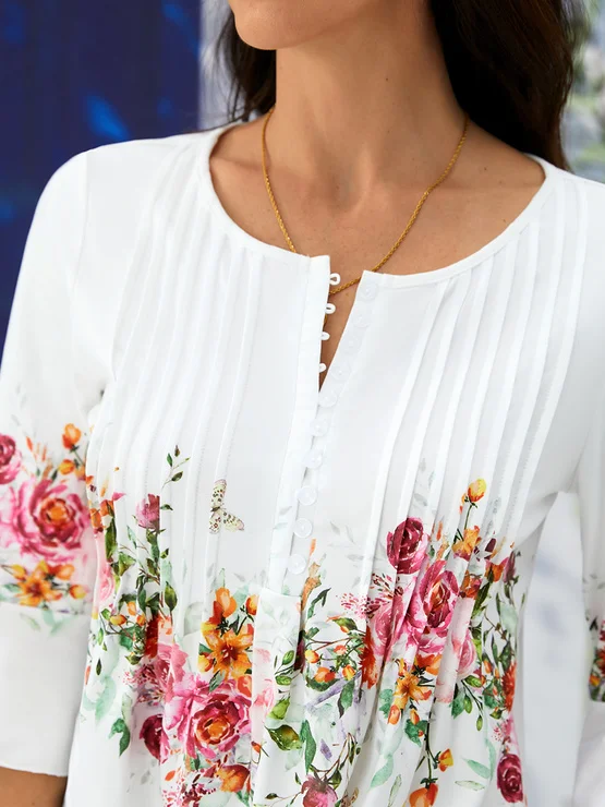 Tops Décontracté Floral Hiver Col V Naturel Coupe Régulière Mi-longue-Long A-ligne Élasticité moyenne pour Femmes