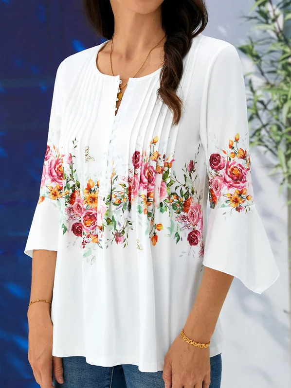 Tops Décontracté Floral Hiver Col V Naturel Coupe Régulière Mi-longue-Long A-ligne Élasticité moyenne pour Femmes