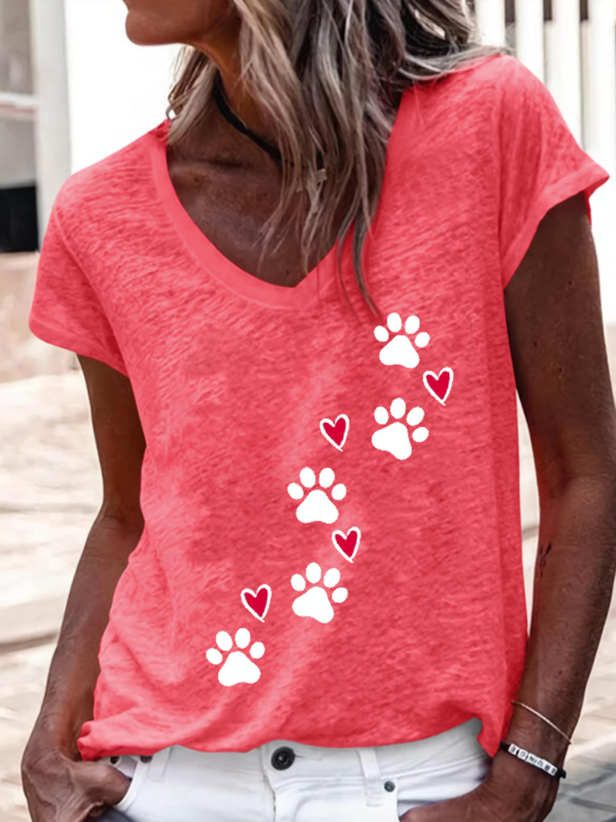 T-shirts Femmes Décontracté Été Chien Col V Quotidien Coupe Régulière Manches Courtes Régulier Droit