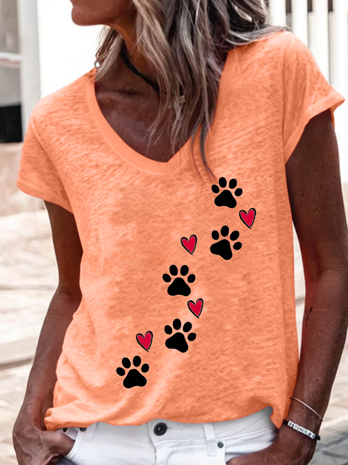 T-shirts Femmes Décontracté Été Chien Col V Quotidien Coupe Régulière Manches Courtes Régulier Droit