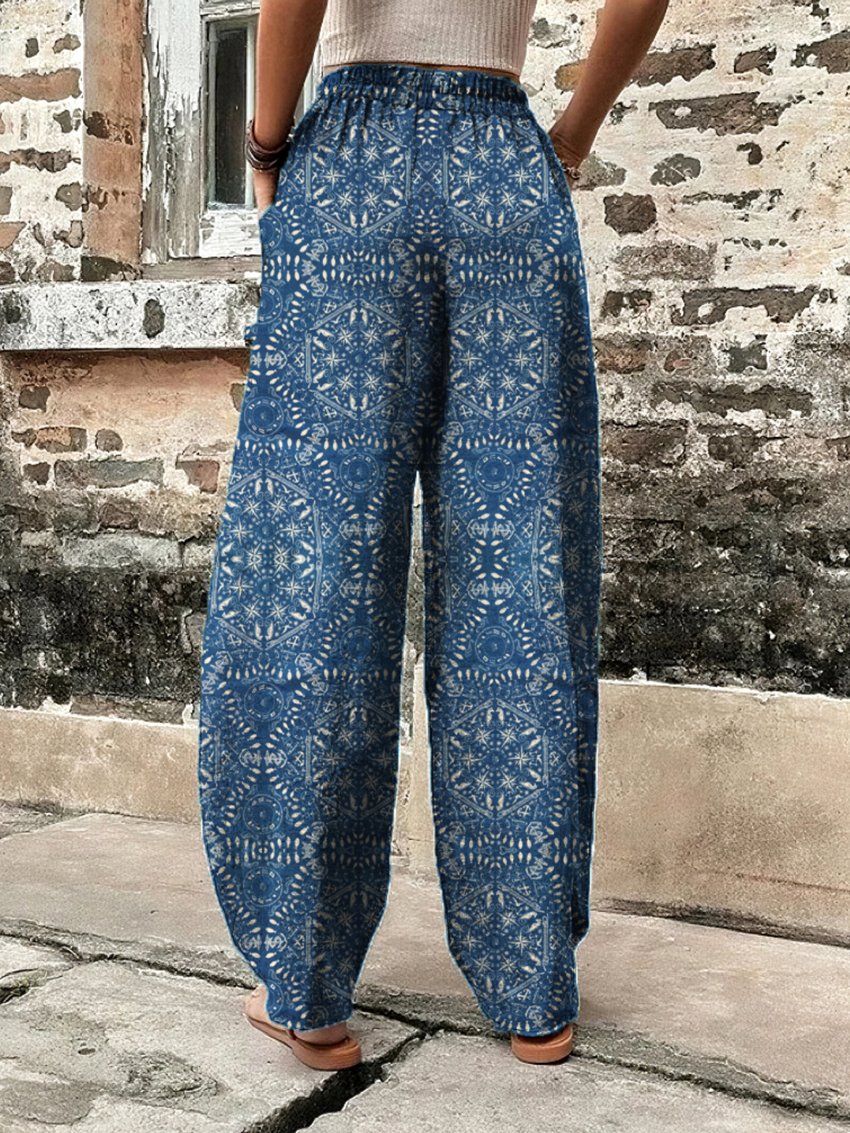 Pantalons Décontracté Ethnique Printemps / Automne Naturel Vacances Pantalons Harem Long Droit Régulier pour Femmes