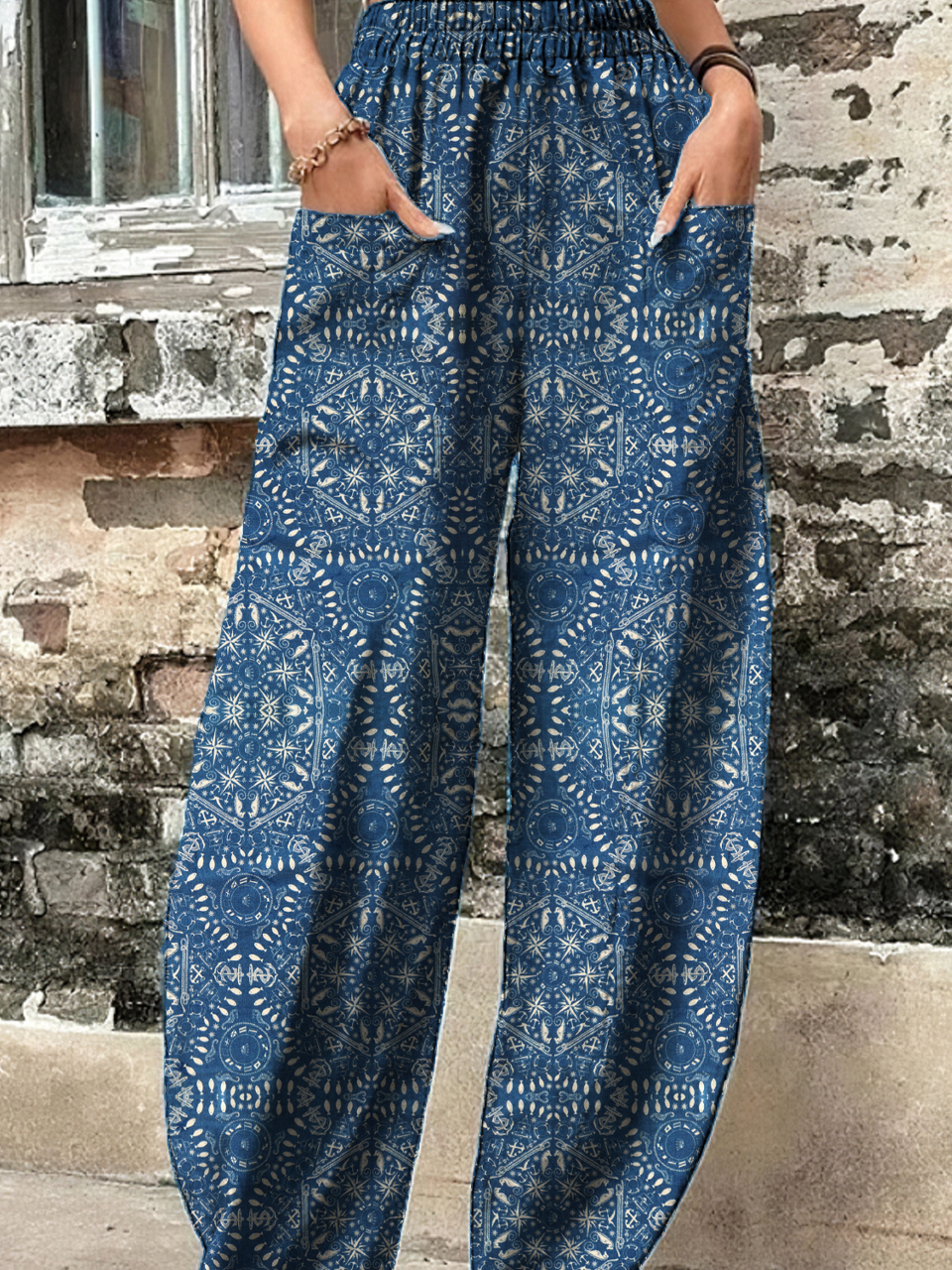 Pantalons Décontracté Ethnique Printemps / Automne Naturel Vacances Pantalons Harem Long Droit Régulier pour Femmes