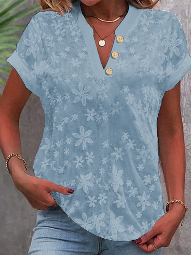 Chemises Plain Été Simple Ample Coton Et Lin Manches Courtes Droit Boucle Coton Et Lin pour Femmes
