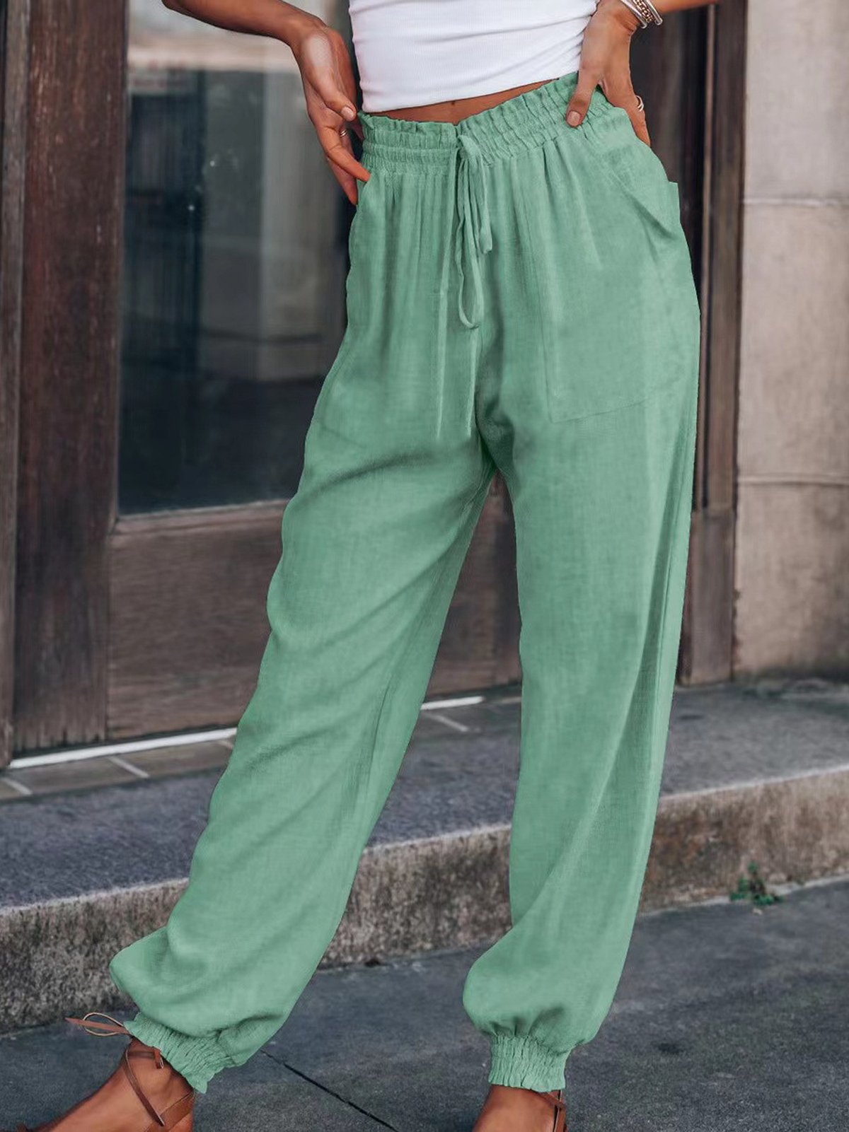 Pantalons Femmes Décontracté Plain Printemps / Automne Polyester Naturel Aucune élasticité Ample Long Régulier