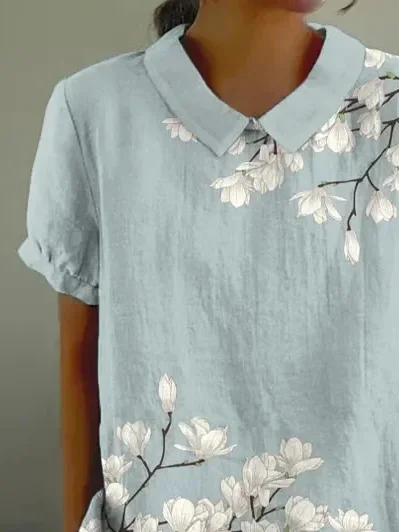 Chemises Décontracté Floral Été Aucune élasticité Quotidien Ample Manches Courtes Col Châle Régulier pour Femmes