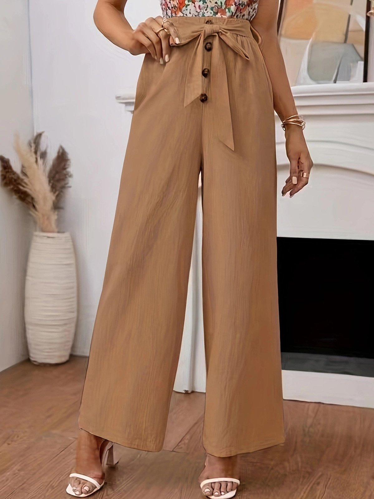 Pantalons Décontracté Plain Printemps / Automne Coton Et Lin Taille Haute Quotidien Long Droit Régulier pour Femmes