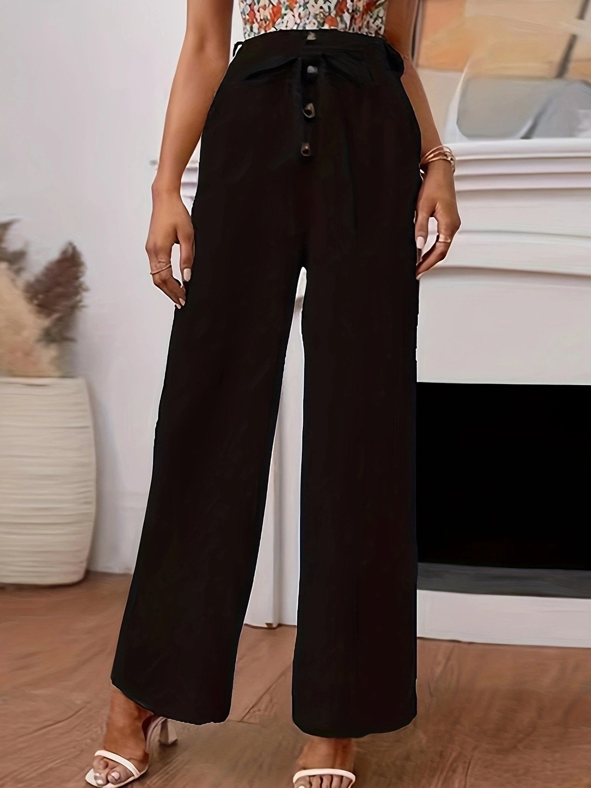Pantalons Décontracté Plain Printemps / Automne Coton Et Lin Taille Haute Quotidien Long Droit Régulier pour Femmes